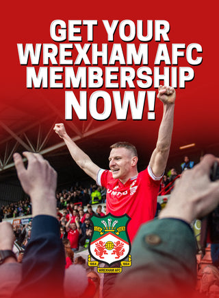 Image of wrexham afc player celebrating along with headline text that reads "get your wrexham afc membership now"